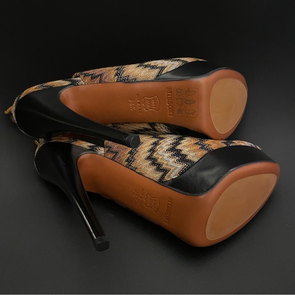 NIB MISSONI Brown Zigzag Knit Platformed High Heels Made in Italy 38.5 MSRP $695 - Picture 6 of 16